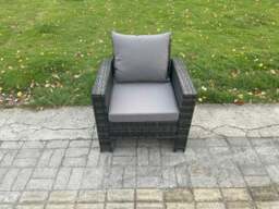 Rackhams High Back Rattan Outdoor Garden Arm Chair With Thick Seat and Back Cushion - Grey - thumbnail 1