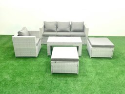 Rackhams Outdoor Rattan Garden Furniture Set with Grey Cushions Luxury 6 Seater with 2 Big Footstools and Coffee Table For Conservatory,Patio - thumbnail 2