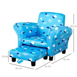 Rackhams Toddler Chair Children's Armchairs Wood Frame w/ Footrest Anti-Slip Legs High Back Arms for Bedroom Playroom Cute Cloud Star Blue - thumbnail 3