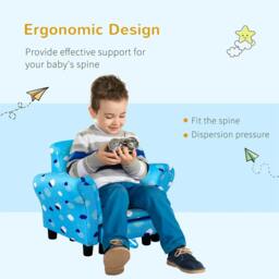 Rackhams Toddler Chair Children's Armchairs Wood Frame w/ Footrest Anti-Slip Legs High Back Arms for Bedroom Playroom Cute Cloud Star Blue - thumbnail 5