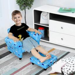 Rackhams Toddler Chair Children's Armchairs Wood Frame w/ Footrest Anti-Slip Legs High Back Arms for Bedroom Playroom Cute Cloud Star Blue - thumbnail 2