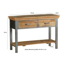Rackhams Dunphy Industrial 2 Drawer Console Table - 115CM X 40CM X 78CM (LXDXH) - Wooden - Brown - thumbnail 4