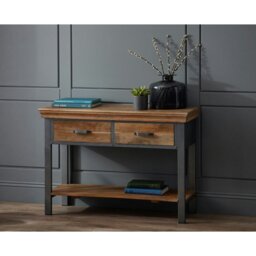 Rackhams Dunphy Industrial 2 Drawer Console Table - 115CM X 40CM X 78CM (LXDXH) - Wooden - Brown - thumbnail 3