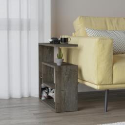 Rackhams Saly Modern 3-Tier Compact Side Table with Storage Shelves 57cm - Dark Brown-Mocha Grey - thumbnail 6