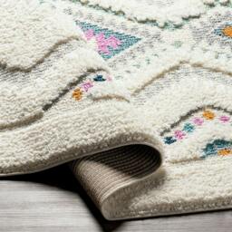 Rackhams Lofty-Shaggy Ivory Orange Blue Vintage Boho Plush Soft Pile Fringe Rug - 80 x 220 cm - thumbnail 5