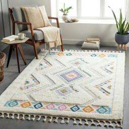 Rackhams Lofty-Shaggy Ivory Orange Blue Vintage Boho Plush Soft Pile Fringe Rug - 80 x 220 cm - thumbnail 2