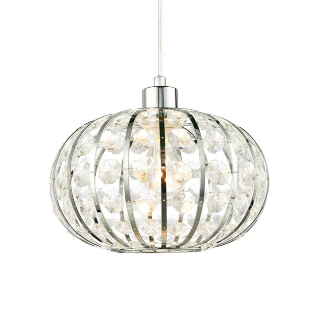 Rackhams Modern Chrome Plated Basket Cage Style Pendant Shade with Clear Acrylic Beads - image 1
