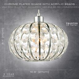 Rackhams Modern Chrome Plated Basket Cage Style Pendant Shade with Clear Acrylic Beads - thumbnail 5