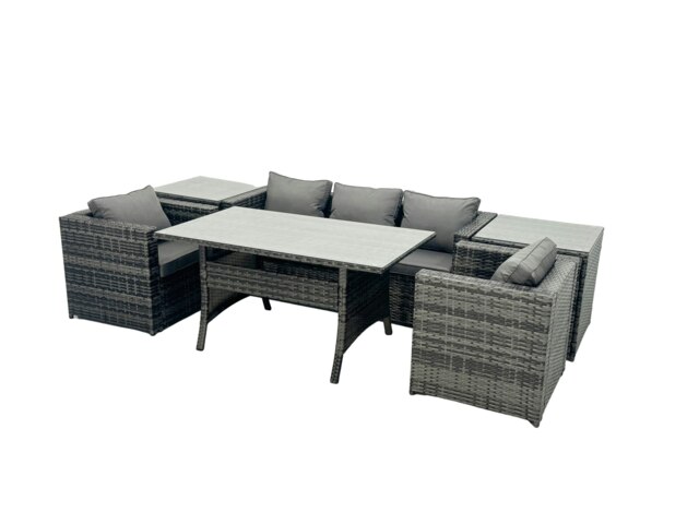 Rackhams Outdoor Dining Table Sofa Armchair Set with 2 Side Tables Garden Furniture Set Dark Grey Mixed - image 1