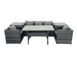 Rackhams Outdoor Dining Table Sofa Armchair Set with 2 Side Tables Garden Furniture Set Dark Grey Mixed - thumbnail 2