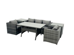 Rackhams Outdoor Dining Table Sofa Armchair Set with 2 Side Tables Garden Furniture Set Dark Grey Mixed - thumbnail 1