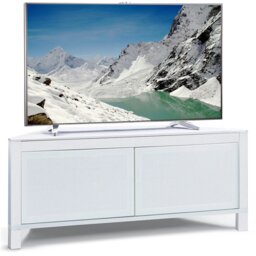 "Rackhams VOLANS White Tru-Corner Remote Friendly Doors White/Black Reversible Panel LCD/Plasma/LED TV up to 42"" Corner TV Cabinet"