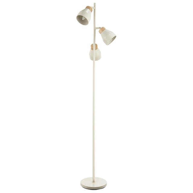 Rackhams Muted Dove Grey Scandinavian Triple Spot Floor Lamp with Wooden Trim - image 1