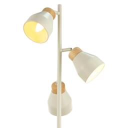 Rackhams Muted Dove Grey Scandinavian Triple Spot Floor Lamp with Wooden Trim - thumbnail 3