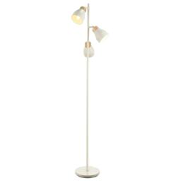 Rackhams Muted Dove Grey Scandinavian Triple Spot Floor Lamp with Wooden Trim - thumbnail 2