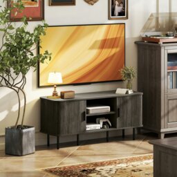 Rackhams TV Unit for Living Room, TV Stand, Grey - Rustic Brown - thumbnail 3