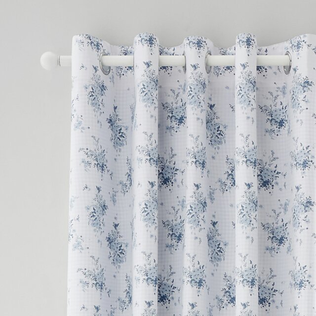 Rackhams Lucie Floral Frill Fully Reversible Eyelet Curtains - 66x90 Inch - Blue - image 1