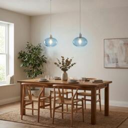 Rackhams Modern Blue Blown-Glass Pendant Light Shade with Subtle Air Bubbles - thumbnail 6