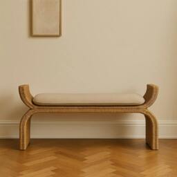 Rackhams Solid Wood Rattan Weave Boucle Bench