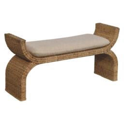 Rackhams Solid Wood Rattan Weave Boucle Bench - thumbnail 4