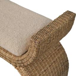 Rackhams Solid Wood Rattan Weave Boucle Bench - thumbnail 6
