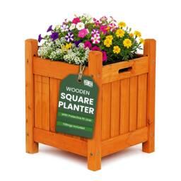 Rackhams My Garden Wooden Planter Square with PE Liner - 30 x 30 x 38 cm Weather Resistant Wooden Planter Box for Outdoor Use - 30x30x38 - Natural
