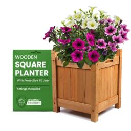 Rackhams My Garden Wooden Planter Square with PE Liner - 30 x 30 x 38 cm Weather Resistant Wooden Planter Box for Outdoor Use - 30x30x38 - Natural - thumbnail 2