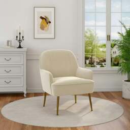 Rackhams 2ft Leisure Velvet Armchair with Gold-Plated Metal Legs - Creamy White