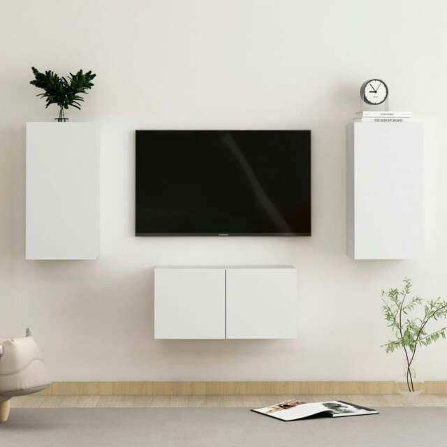 Rackhams 3 Piece TV Cabinet Set White Engineered Wood - White - Engineered wood