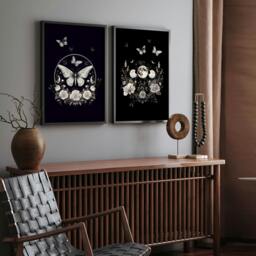 Rackhams Butterfly Art Wall Decor - Set of 2 Dark Academy Wall art Prints - 12 x 16 inches / 30.5 x 40.65 cm - Polyester Canvas 260 gsm - Canvas wrapped - thumbnail 4
