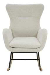 Rackhams Comfy Netural Bouclé Upholstered Rocking Accent Chair with High Backrest and Armrests - White - One Size - thumbnail 3