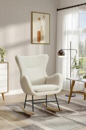 Rackhams Comfy Netural Bouclé Upholstered Rocking Accent Chair with High Backrest and Armrests - White - One Size - thumbnail 1