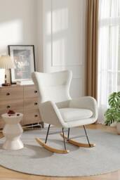 Rackhams Comfy Netural Bouclé Upholstered Rocking Accent Chair with High Backrest and Armrests - White - One Size - thumbnail 6
