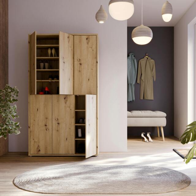 Rackhams Alice Springs Shoe Cabinet with 6 Doors Push-to-Open in Artisan Oak - Matt - Standard - Artisan Oak