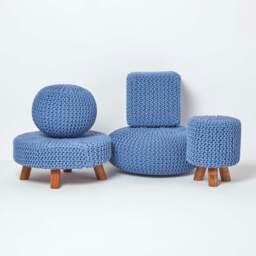 Rackhams Cube Cotton Knitted Pouffe Footstool Bean Filled Hand Knitted - Black - thumbnail 6