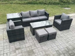 Rackhams Lounge Rattan Sofa Set Outdoor Garden Furniture Oblong Rectangular Coffee Table With 2 Chairs 2 Stools Extra Side Table - thumbnail 2