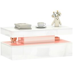 Rackhams LED Coffee Table with Storage, High Gloss Living Room Table, White - White - 48 - Coffee table - thumbnail 2