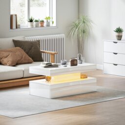 Rackhams LED Coffee Table with Storage, High Gloss Living Room Table, White - White - 48 - Coffee table - thumbnail 3