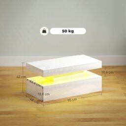 Rackhams LED Coffee Table with Storage, High Gloss Living Room Table, White - White - 48 - Coffee table - thumbnail 6