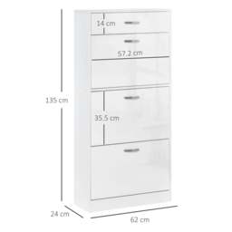 Rackhams Shoe Cabinet with 3 Flip Drawers, High Gloss Shoe Storage Cabinet with Top Drawer and Adjustable Shelves, Shoe Cupboard for 18 Pairs, White - thumbnail 3