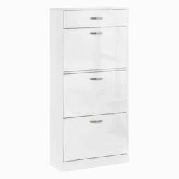 Rackhams Shoe Cabinet with 3 Flip Drawers, High Gloss Shoe Storage Cabinet with Top Drawer and Adjustable Shelves, Shoe Cupboard for 18 Pairs, White - thumbnail 1