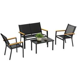 Rackhams Outdoor Sofa with Tempered Glass Top 4 Seater Black - Not applicable - Steel, Texteline, Tempered glass - Black - thumbnail 2