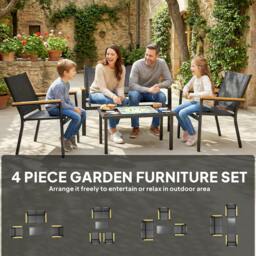 Rackhams Outdoor Sofa with Tempered Glass Top 4 Seater Black - Not applicable - Steel, Texteline, Tempered glass - Black - thumbnail 4