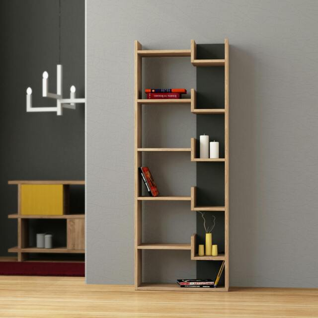Rackhams Oppa Modern Bookcase Display Unit Anthracite 62.4cm - Oak Anthracite Grey - image 1