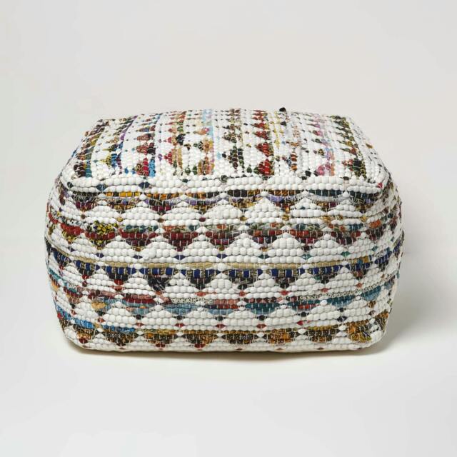 Rackhams Cream Chindi Design Bean Filled Pouffe - 60 x 60 x 30 cm - image 1