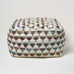 Rackhams Cream Chindi Design Bean Filled Pouffe - 60 x 60 x 30 cm