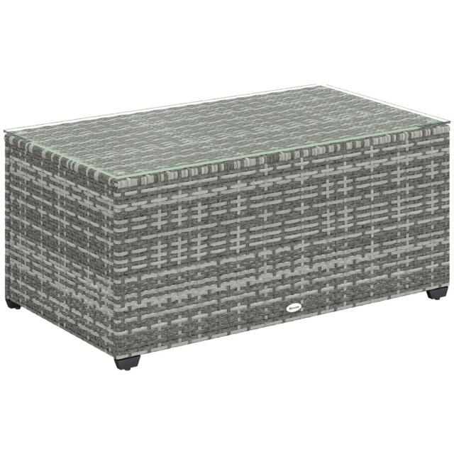 Rackhams 90 x 50cm Glass-Top Rattan Side Table - Light Grey