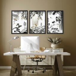 Rackhams Decoration For Office Walls - Set of 3 wall art prints - A2 16.54 x 23.39 in / 42 x 59.4 cm - Matte Museum Quality Art Paper 290 gsm - Oak Frame - thumbnail 2