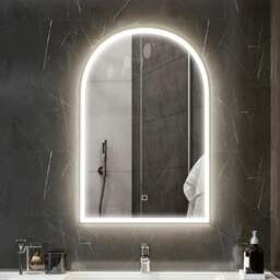 Rackhams 90 x 60 cm Bathroom Mirror with LED Lights, Anti-Fog Arched Vanity Mirror with 3 Colour Dimmable, Gold Tone - Gold Tone - thumbnail 1