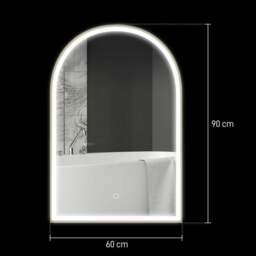 Rackhams 90 x 60 cm Bathroom Mirror with LED Lights, Anti-Fog Arched Vanity Mirror with 3 Colour Dimmable, Gold Tone - Gold Tone - thumbnail 3